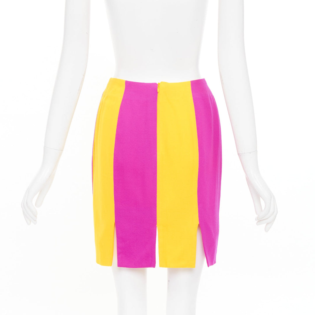 TAHARI Vintage yellow fuchsia block tiered blazer skirt suit set US 6 M