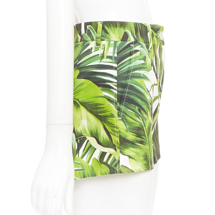 DOLCE GABBANA 2016 Banana Leaf botanical green cotton shorts IT38 XS