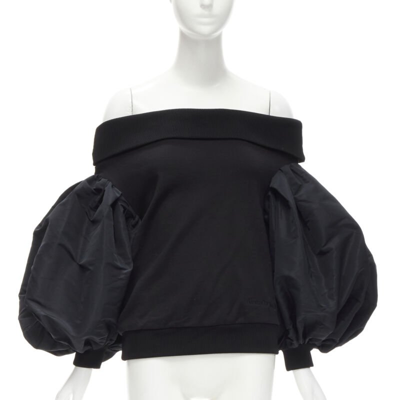 ALEXANDER MCQUEEN cotton black ultra puff sleeve off shoulder sweater IT36 XXS