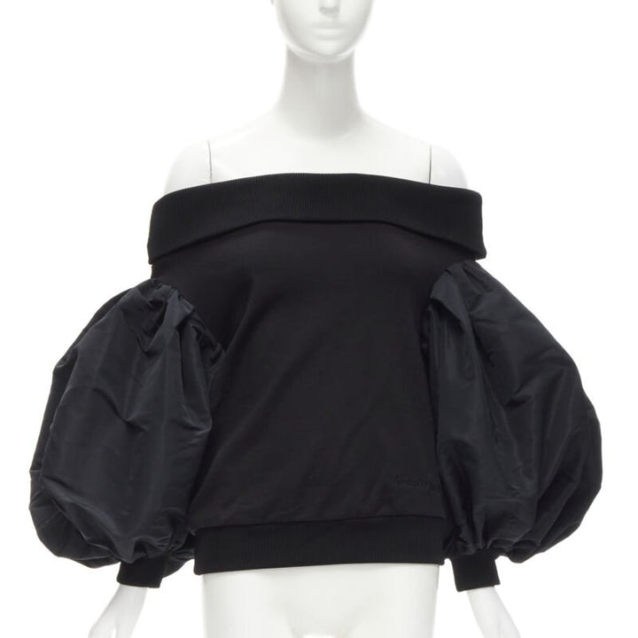 Female mannequin wearing Alexander McQueen by Sarah Burton Black Cotton Women Top in Size IT36 | Available at JHROP