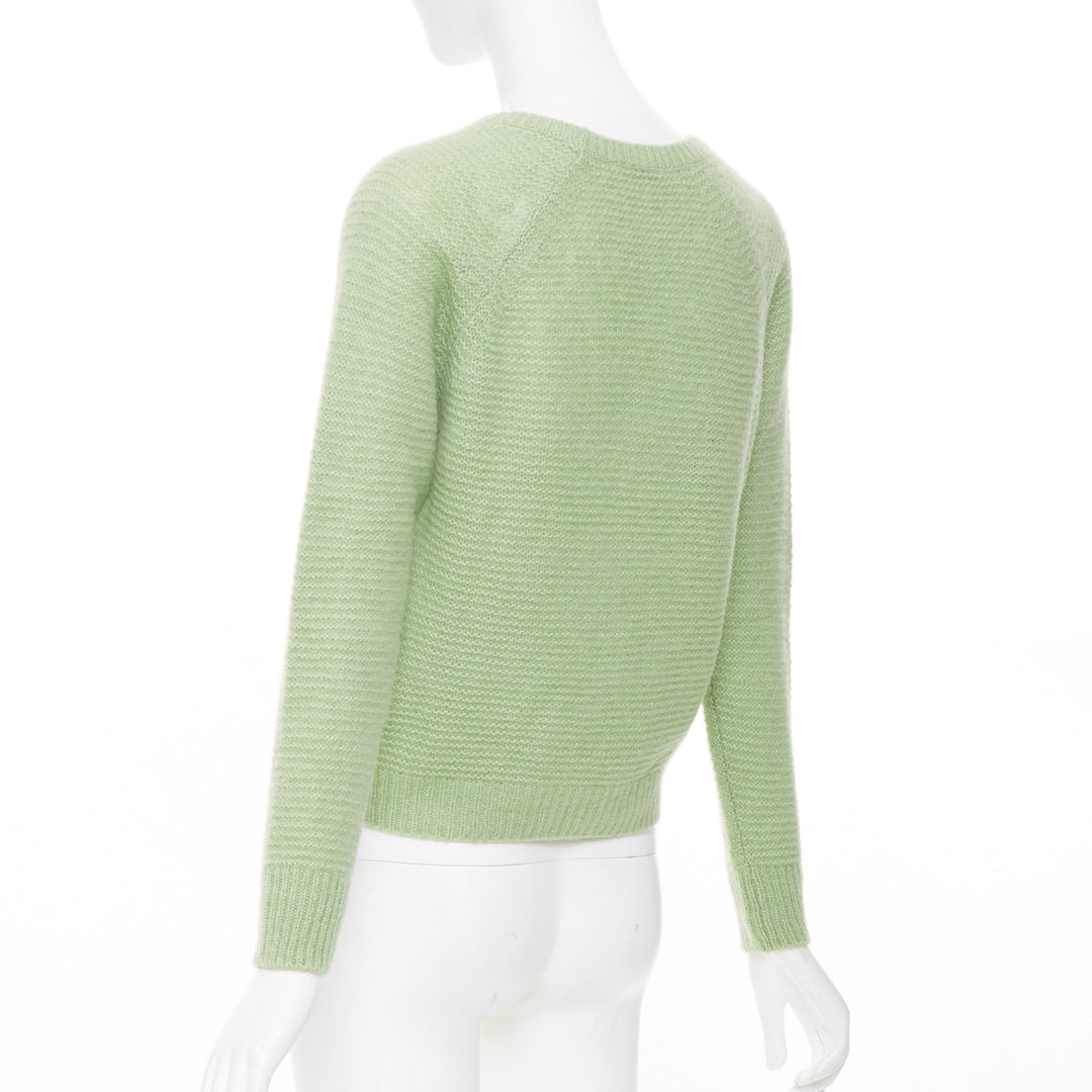 MAX MARA 2019 sage light green textured waffle knit cashmere silk sweater XS