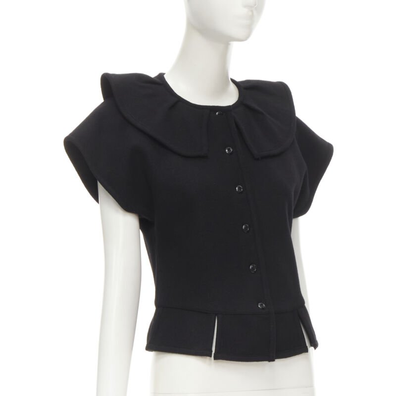 COMME DES GARCONS 1980's Vintage black felt flared collar peplum structured top