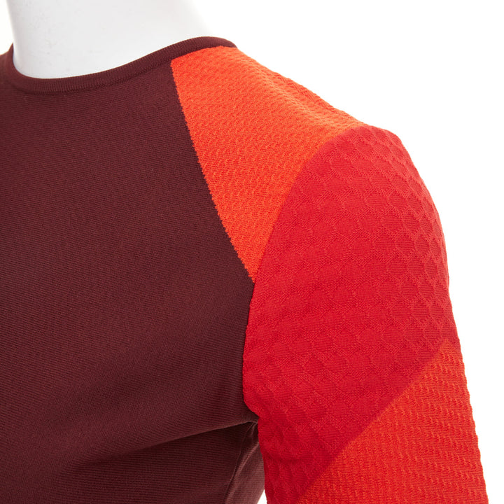 ALEXANDER MCQUEEN red colorblock mixed stitch short sleeve crop knit top XS