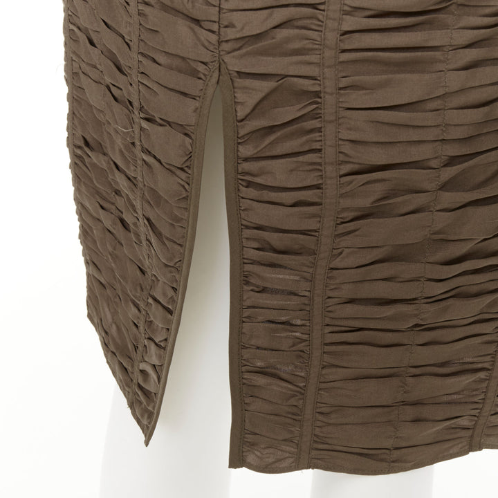 GUCCI 2001 Runway Tom Ford brown 100% silk ruched silk panel pencil skirt IT40 S