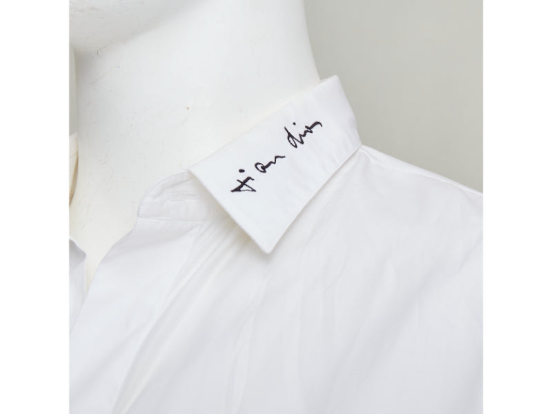 DIOR HOMME white cotton black scribble embroidered collar dress shirt EU39 M