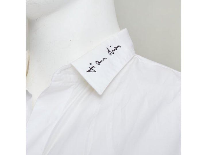 DIOR HOMME white cotton black scribble embroidered collar dress shirt EU39 M