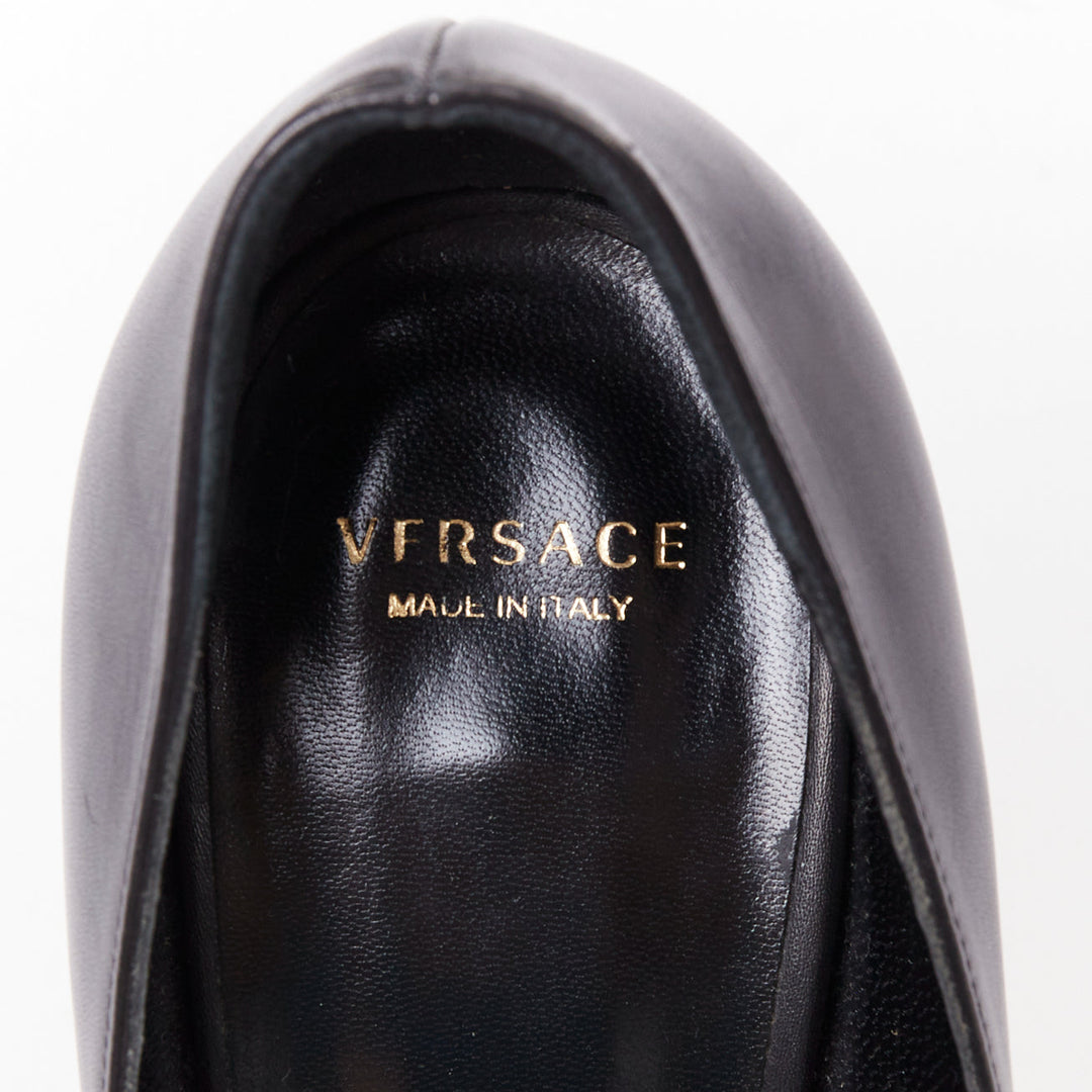 VERSACE Medusa black gold emblem metal heel pump EU38 Lady Gaga
