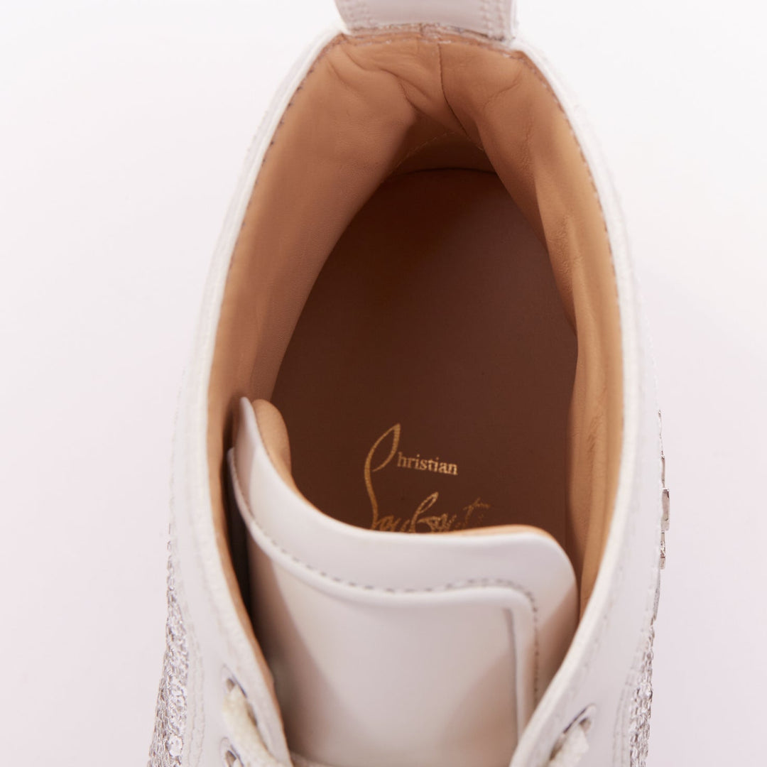 CHRISTIAN LOUBOUTIN Louis Strass white leather crystal hi top sneaker EU44.5