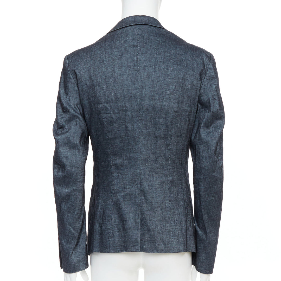 HAIDER ACKERMANN Runway dark blue linen cotton shawl blazer jacket M