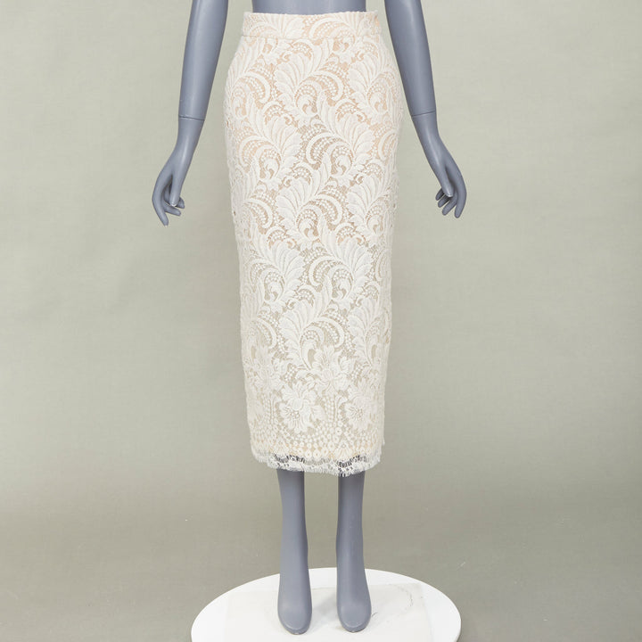 STELLA MCCARTNEY 2018 lace overlay cocktail nude lined pencil skirt IT38 XS