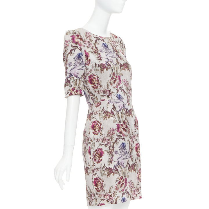 DOLCE GABBANA purple grey silk Barocco flower print sheath dress IT42 M