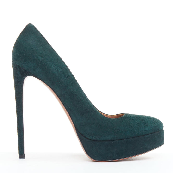 ALAIA forest green suede almond toe platform pumps EU37.5