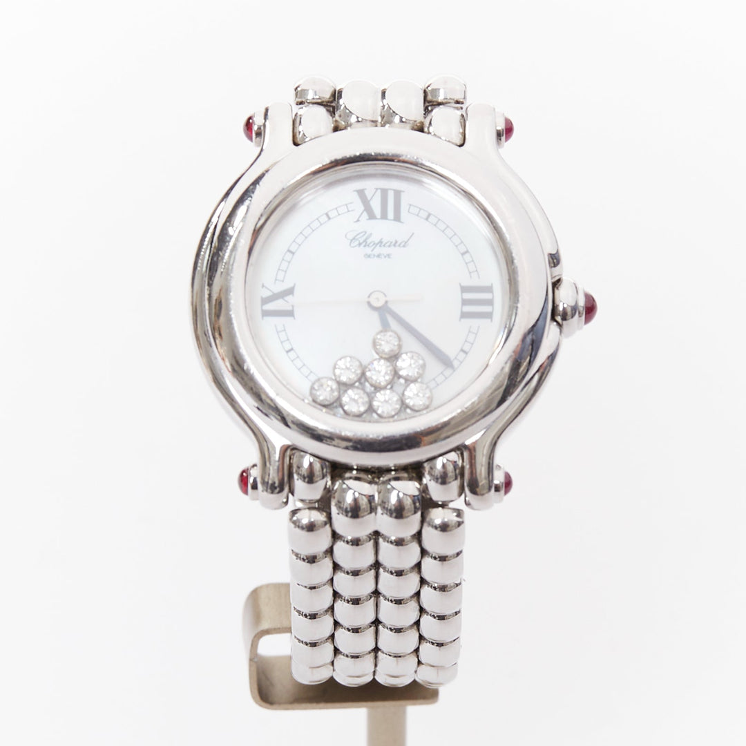 Chopard 2010s Happy Sport Round 32mm 7 Floating Diamond Steel Watch