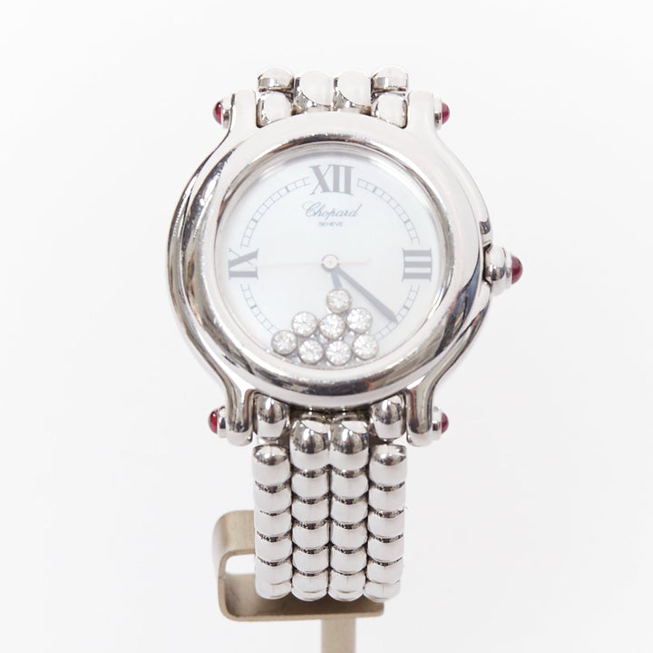 Chopard 2010s Happy Sport Round 32mm 7 Floating Diamond Steel Watch