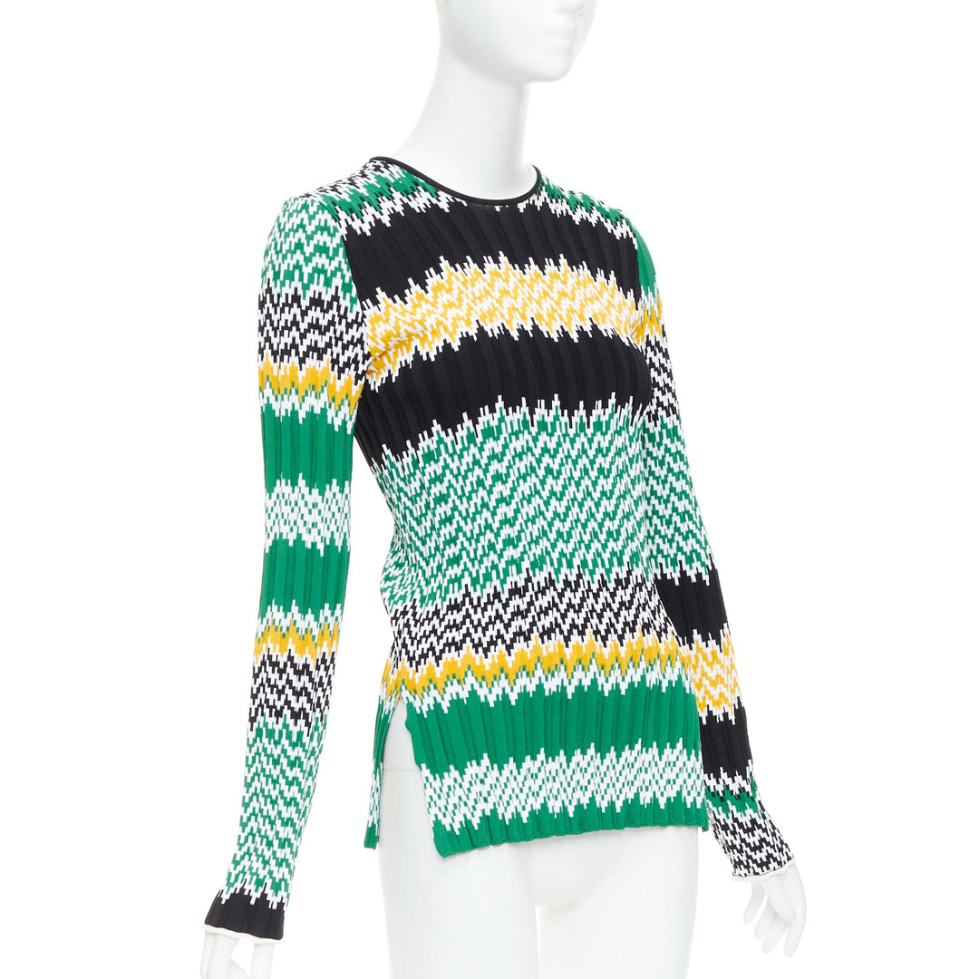 CELINE 2015 Phoebe Philo green black yellow chevron knit sweater XS