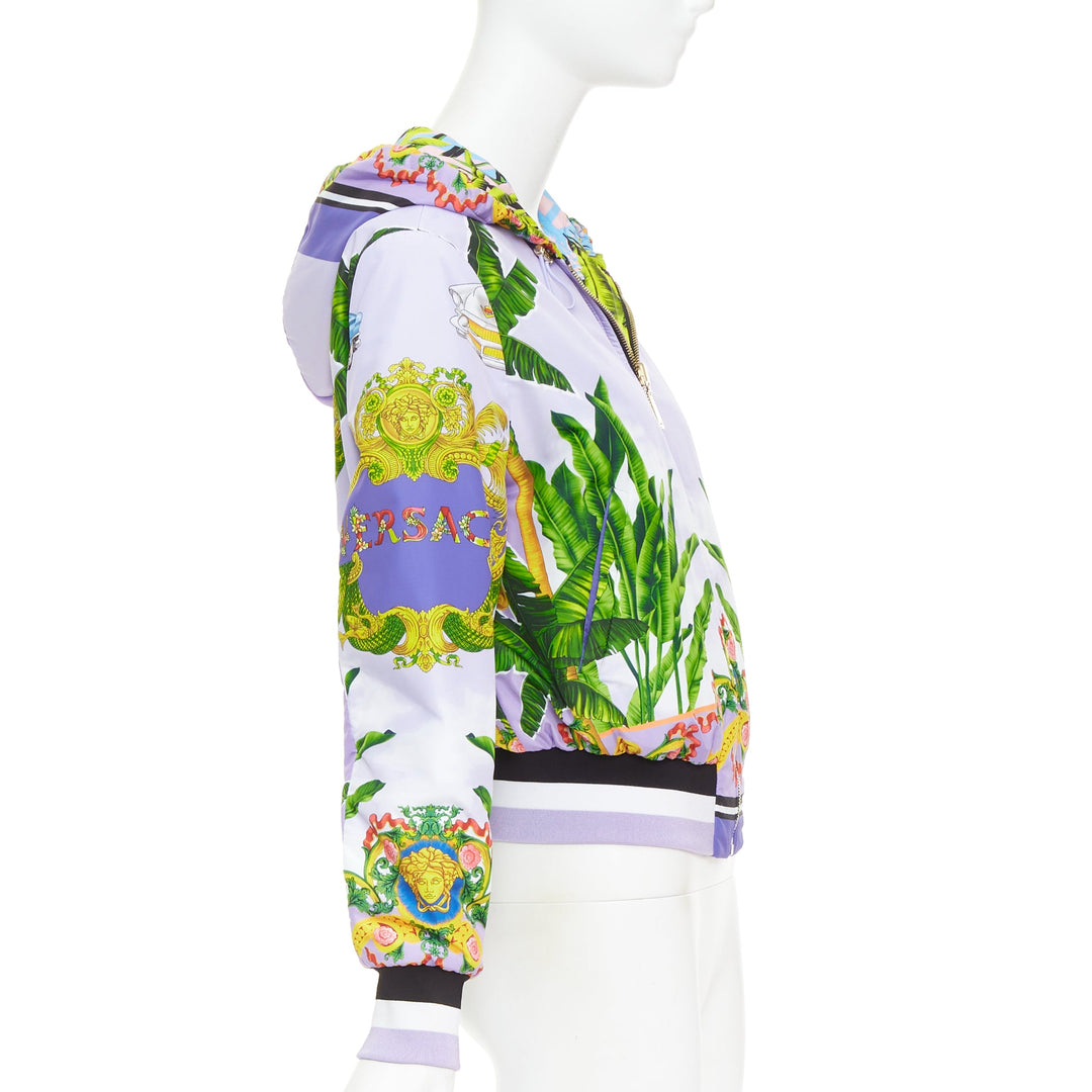 VERSACE 2018 Garden print Reversible lilac tropical print nylon jacket IT40 S