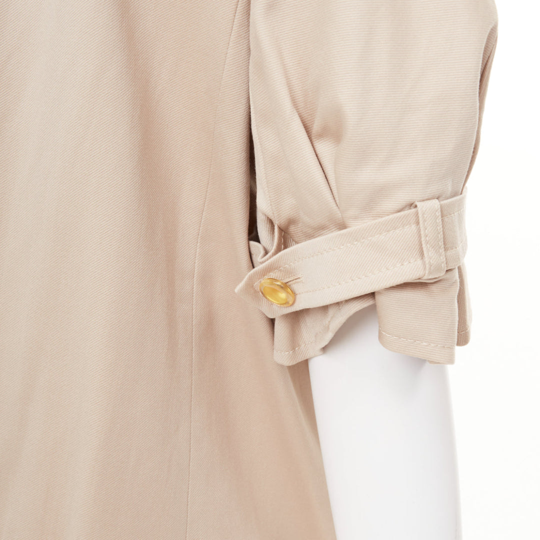 ESCADA khaki tan virgin wool gold button double breasted cropped jacket IT42 M