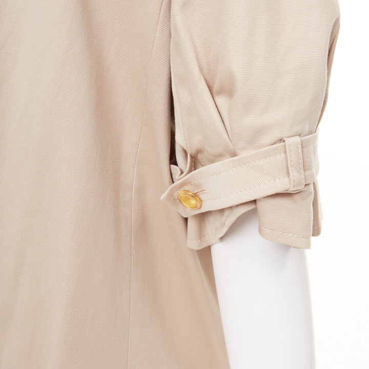 ESCADA khaki tan virgin wool gold button double breasted cropped jacket IT42 M