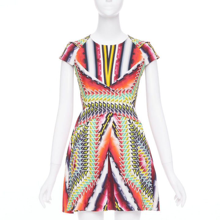 PETER PILOTTO Runway multicolor silk blend geometric digital print dress UK8 S