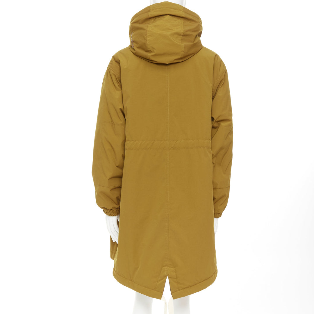 ACNE STUDIOS Oil Yellow Ozzy nylon drawstrings plaid hood fishtail parka FR48 M