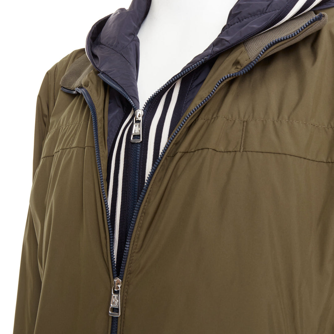 MONCLER Albert Giubbotto khaki green blue nylon layered hooded windbreaker Sz3 L