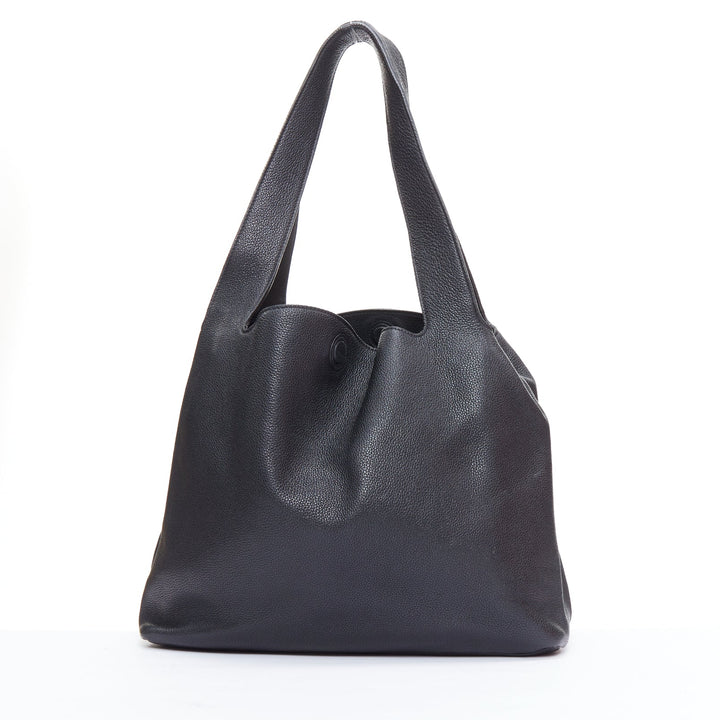 THE ROW black pebbled leather gold stud minimal hobo tote bag