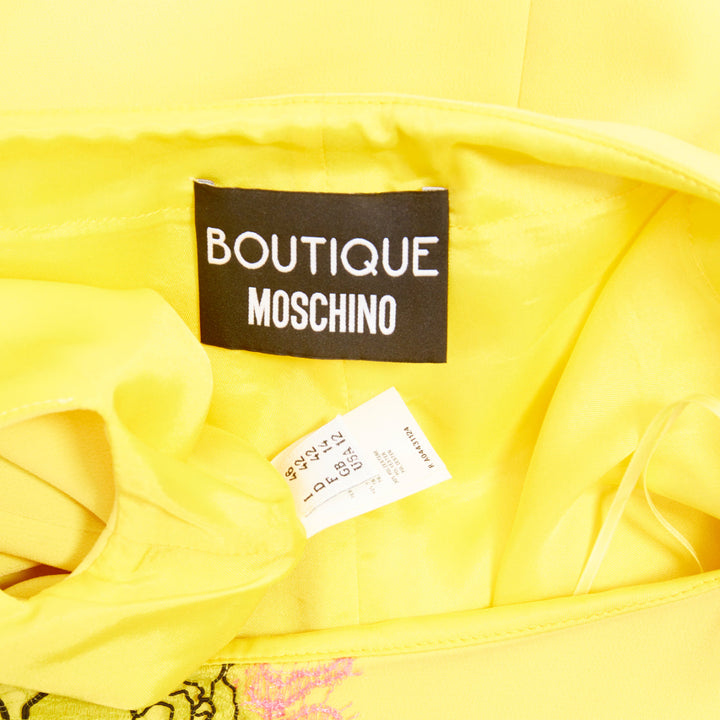 MOSCHINO  yellow pink triacetate floral lace applique shift dress IT42 M