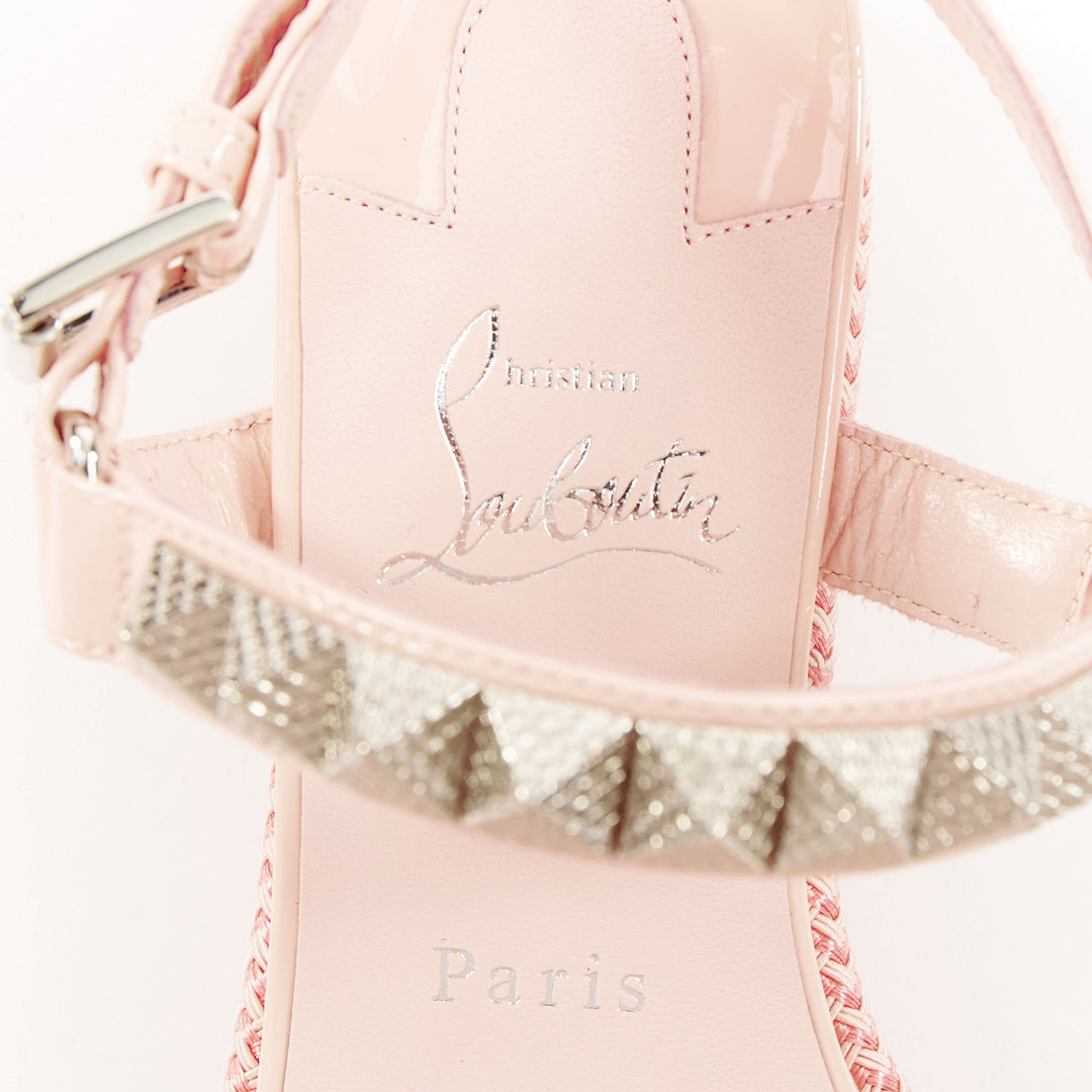 CHRISTIAN LOUBOUTIN Pyraclou 60 poupee pink patent spikes platform wedges EU38
