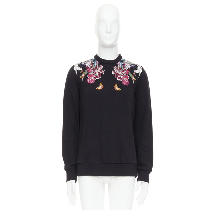 GIVENCHY black Bird of Paradise tropical embroidery cotton sweatshirt S