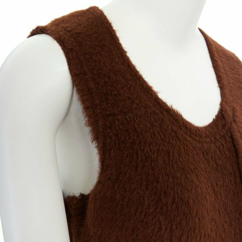 COMME DES GARCONS 1993 brown reversed seam fuzzy plush wool midi dress M