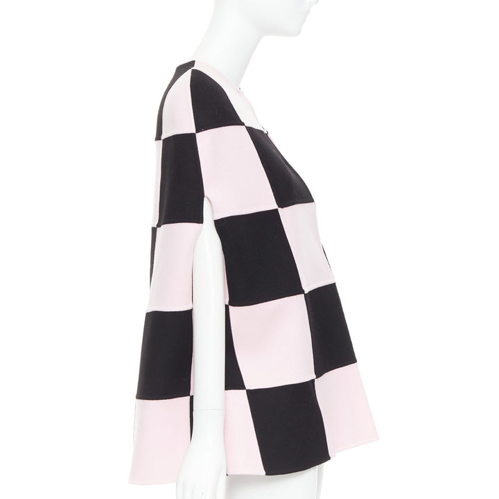 VALENTINO 2023 black pink checkered wool cashmere cape coat IT36 XXS