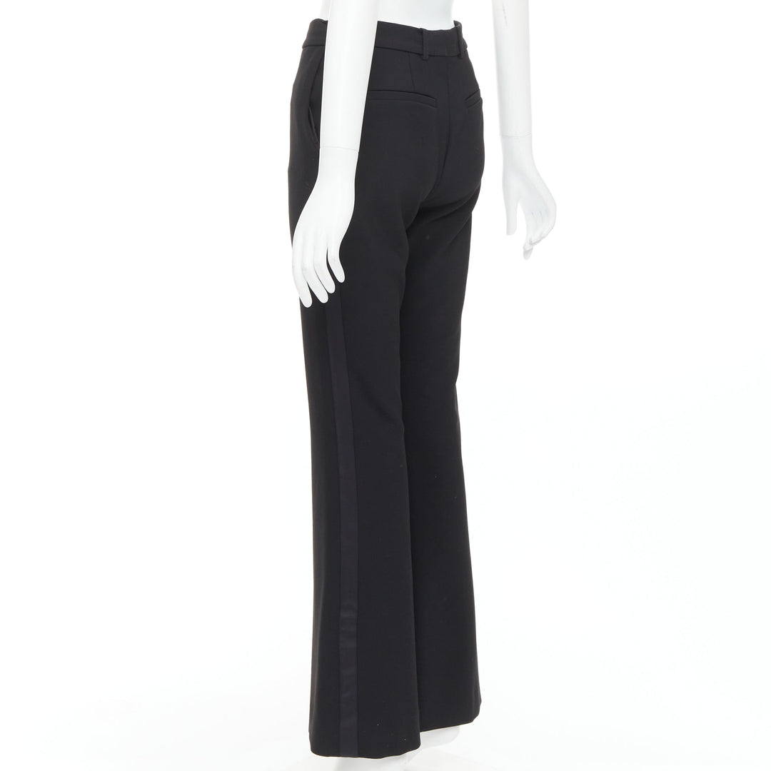 VVB VICTORIA BECKHAM black mid waist flare wide leg trousers UK6 XS