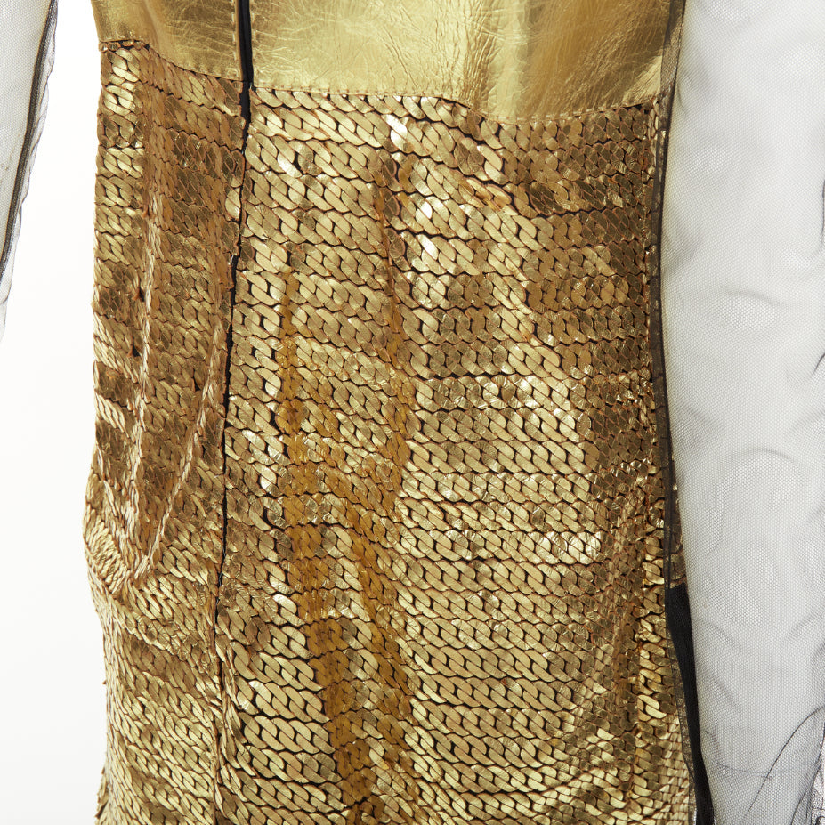 rare TOM FORD 2015 Runway Lisa Eisner spike nipple brooch leather dress IT42 M