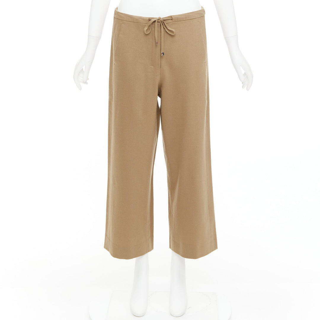 MAX MARA ' camel virgin wool blend drawstring waist wide leg cropped pants 32"