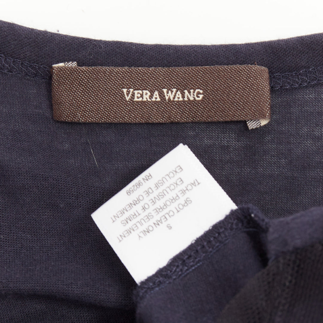 VERA WANG navy cotton silk sheer overlay paillette beaded scoop tank top S