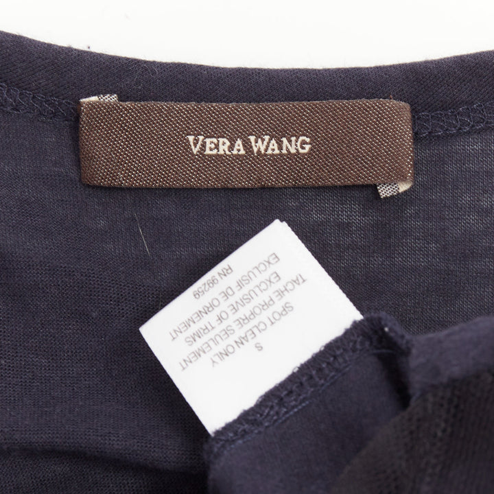 VERA WANG navy cotton silk sheer overlay paillette beaded scoop tank top S