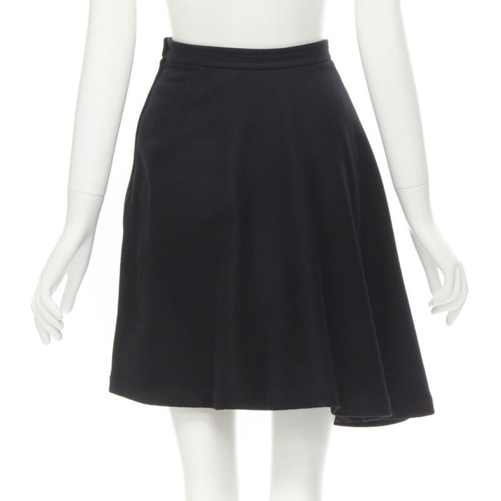 COMME DES GARCONS 1980s Vintage black wool felt asymmetric A-line flared skirt S