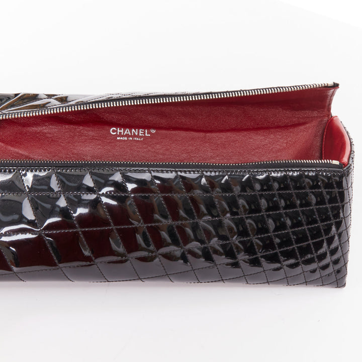 CHANEL 2008 Runway Kaleidoscope black patent geometric quilting asymmetric bag