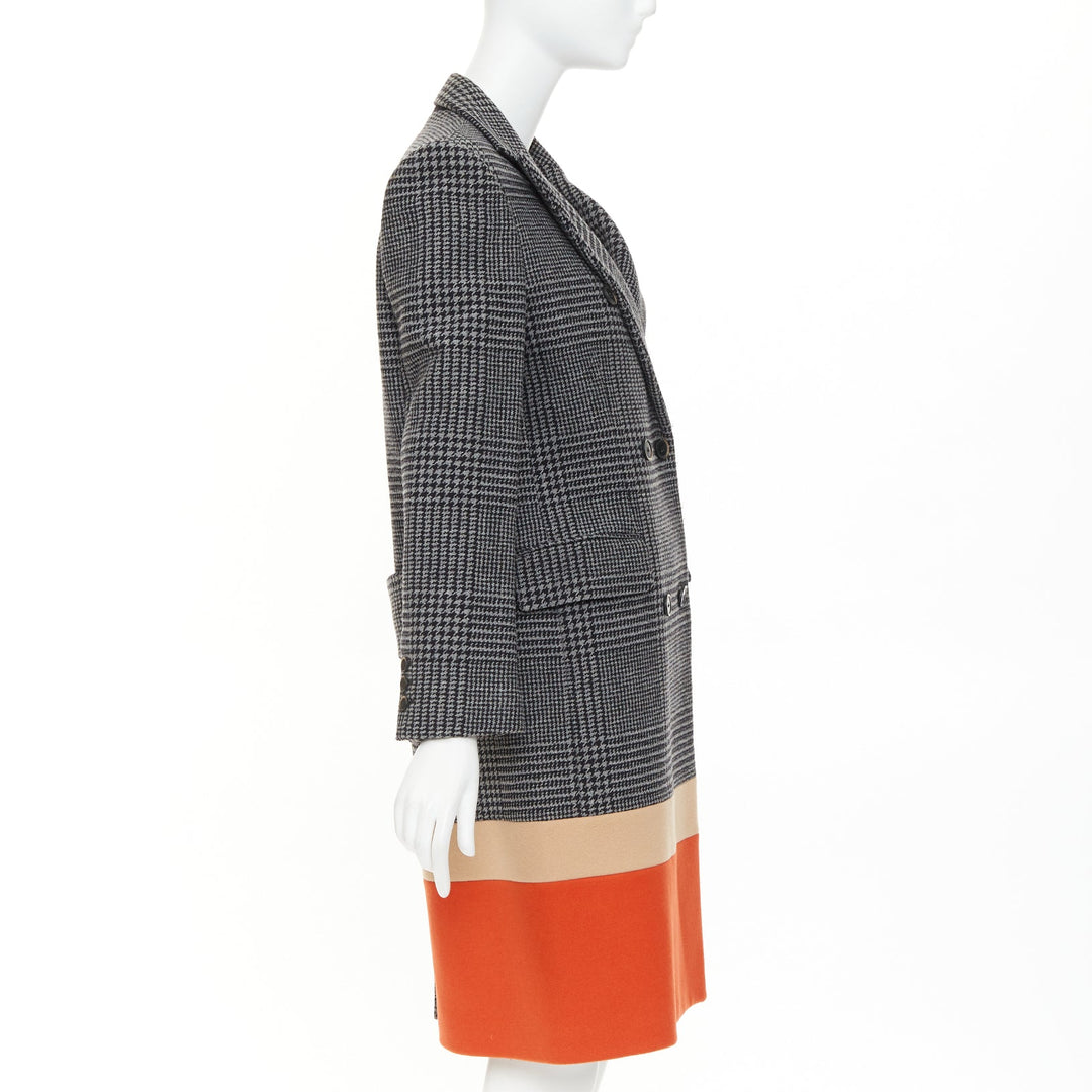 MSGM 2022 grey black wool houndstooth color block double breasted coat IT40 S