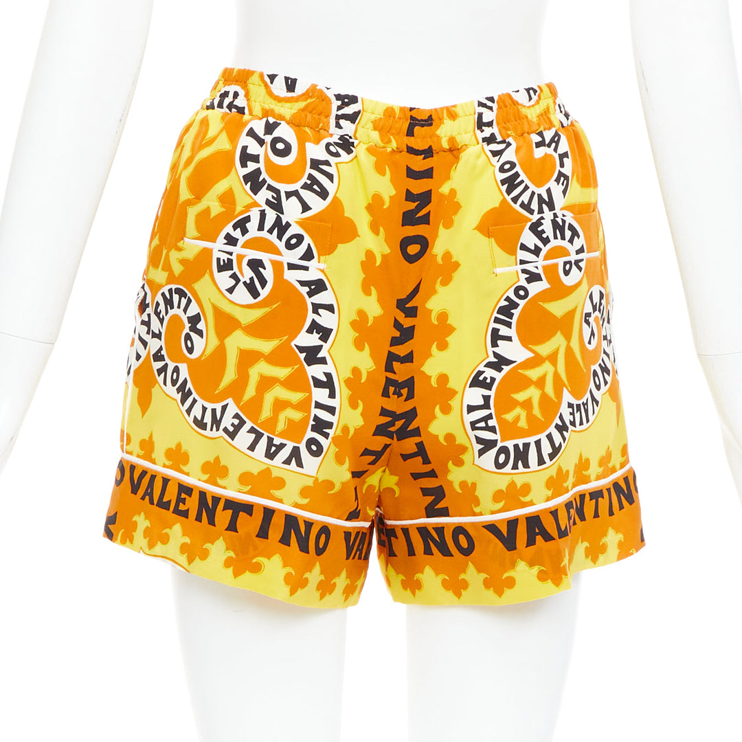 VALENTINO 2022 100% silk crepe yellow bandana print wide shorts IT36 XXS