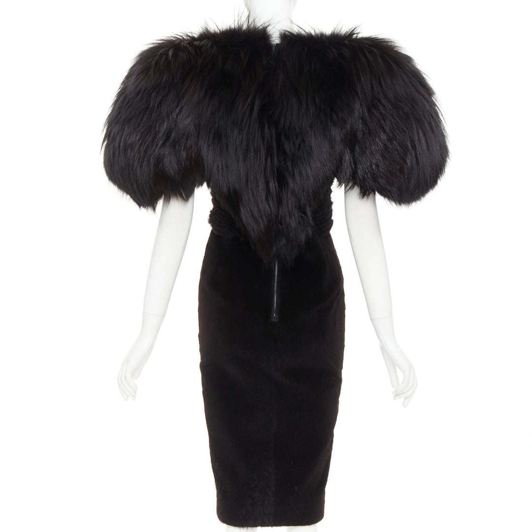 rare ALEXANDRE VAUTHIER COUTURE 2015 Runway black mixed fur puff sleeve dress