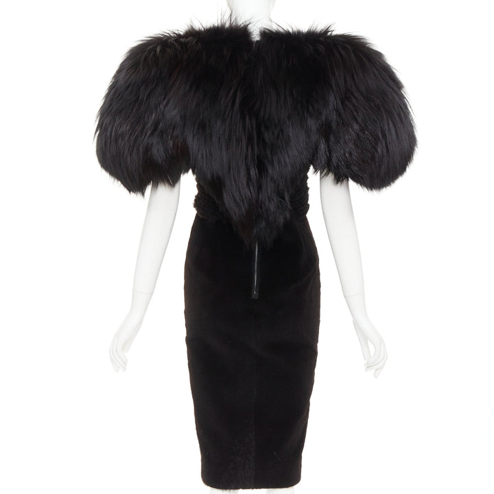 rare ALEXANDRE VAUTHIER COUTURE 2015 Runway black mixed fur puff sleeve dress