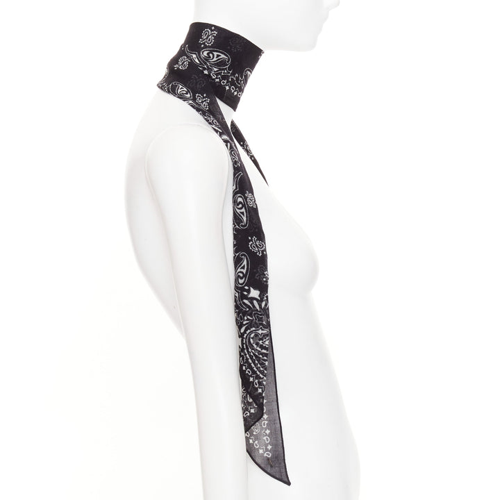 SAINT LAURENT 2019 Bandana Lavalliere Tie black white wool paisley print scarf