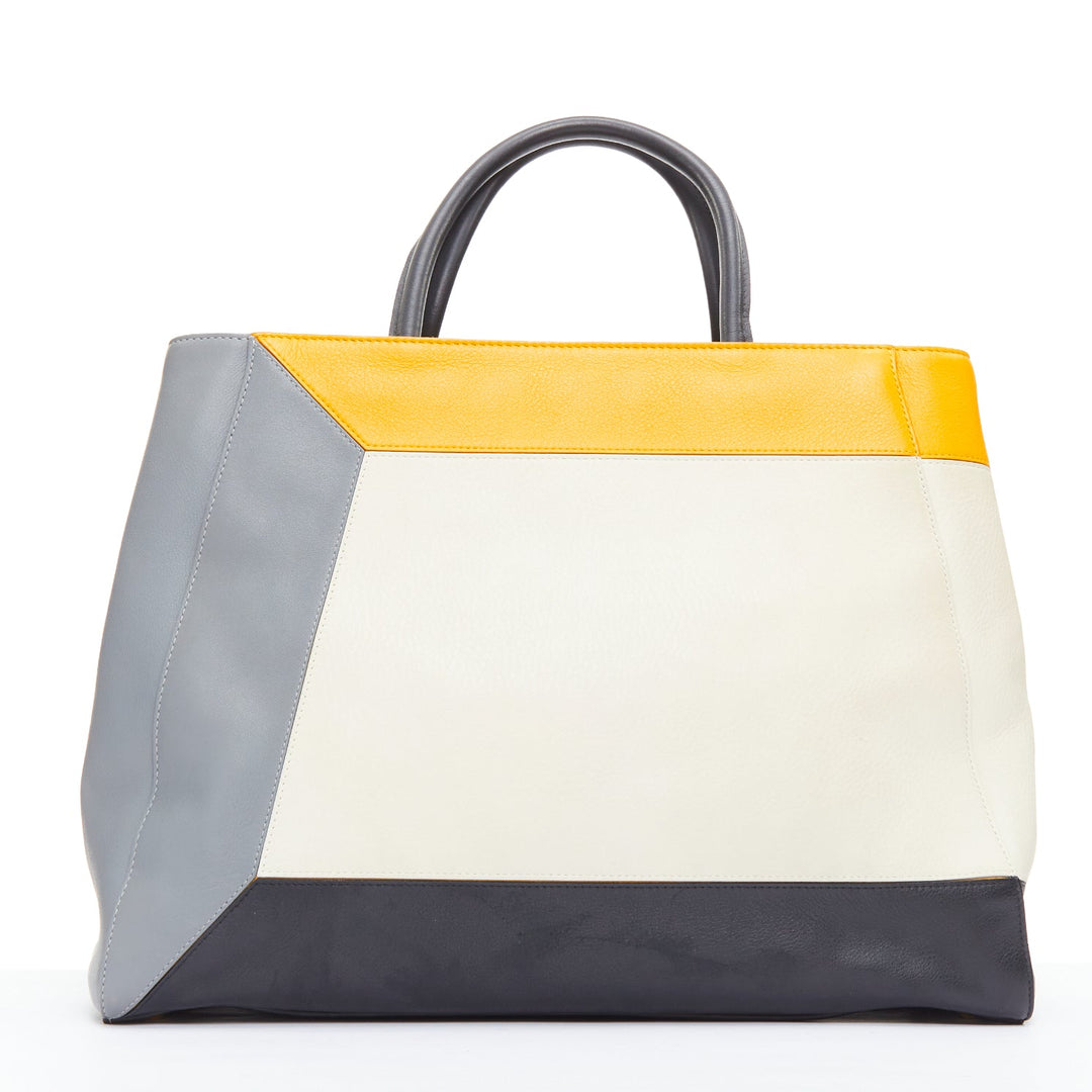 FENDI 2Jours yellow grey black leather tricolor colorblock tote bag