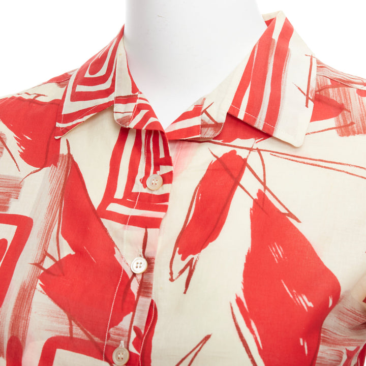 MARNI red beige 100% cotton abstract floral print crop shirt IT38 XS