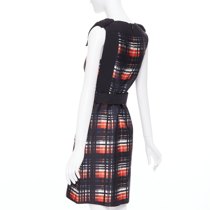 PRADA 2015 Runway Vampire black red wool silk bow shoulder belted dress IT38 XS