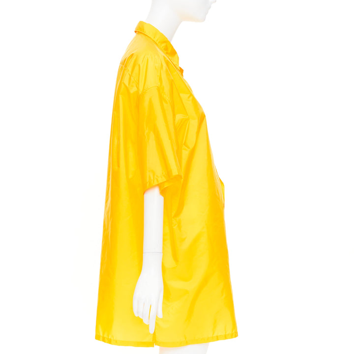 PRADA 2022 Re-Nylon logo plaque yellow short sleeve bowling shirt M