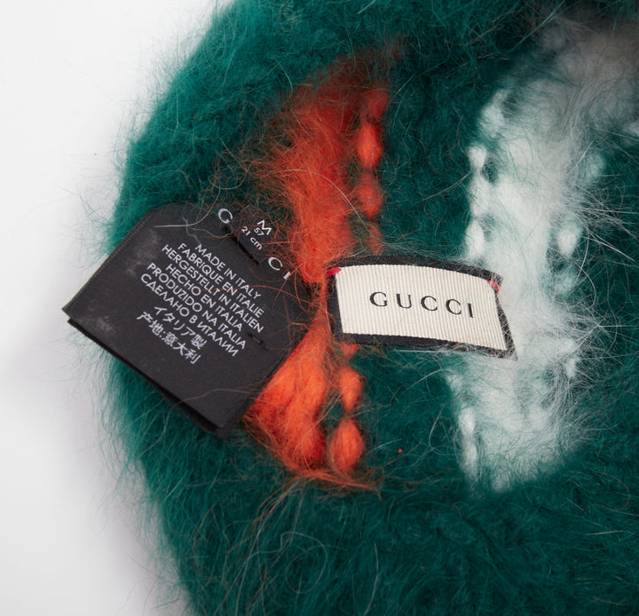 GUCCI 2016 Alessandro Michele green orange striped angora blend headwear hat M