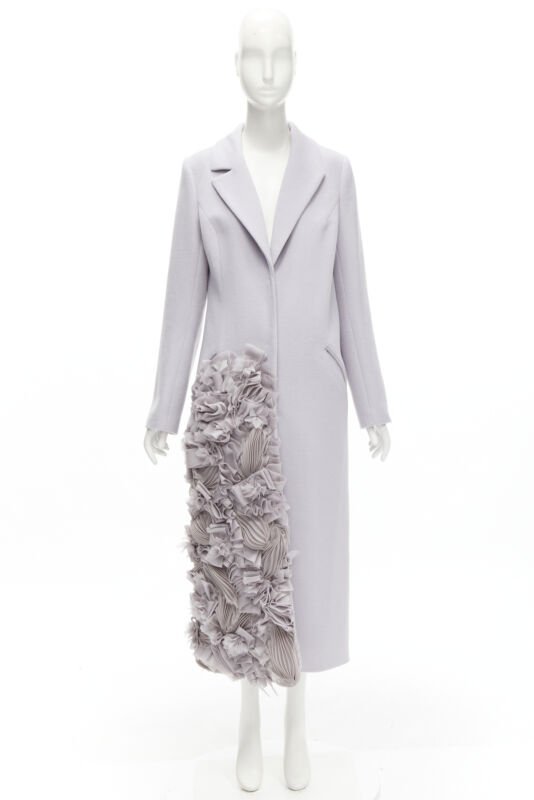 RUBAN ATELIER 100% cashmere lilac grey ruffle applique oversized coat XS