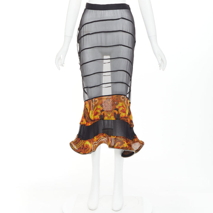 rare GIVENCHY Tisci black mulberry silk sheer baroque flame zipper skirt